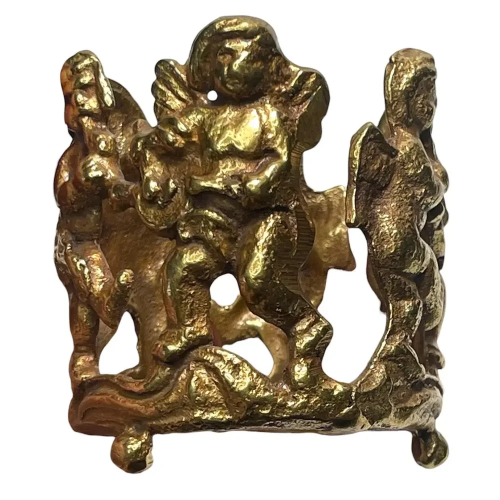 Vintage Brass Cherub Candle Holder With Votive Cup Regency 3